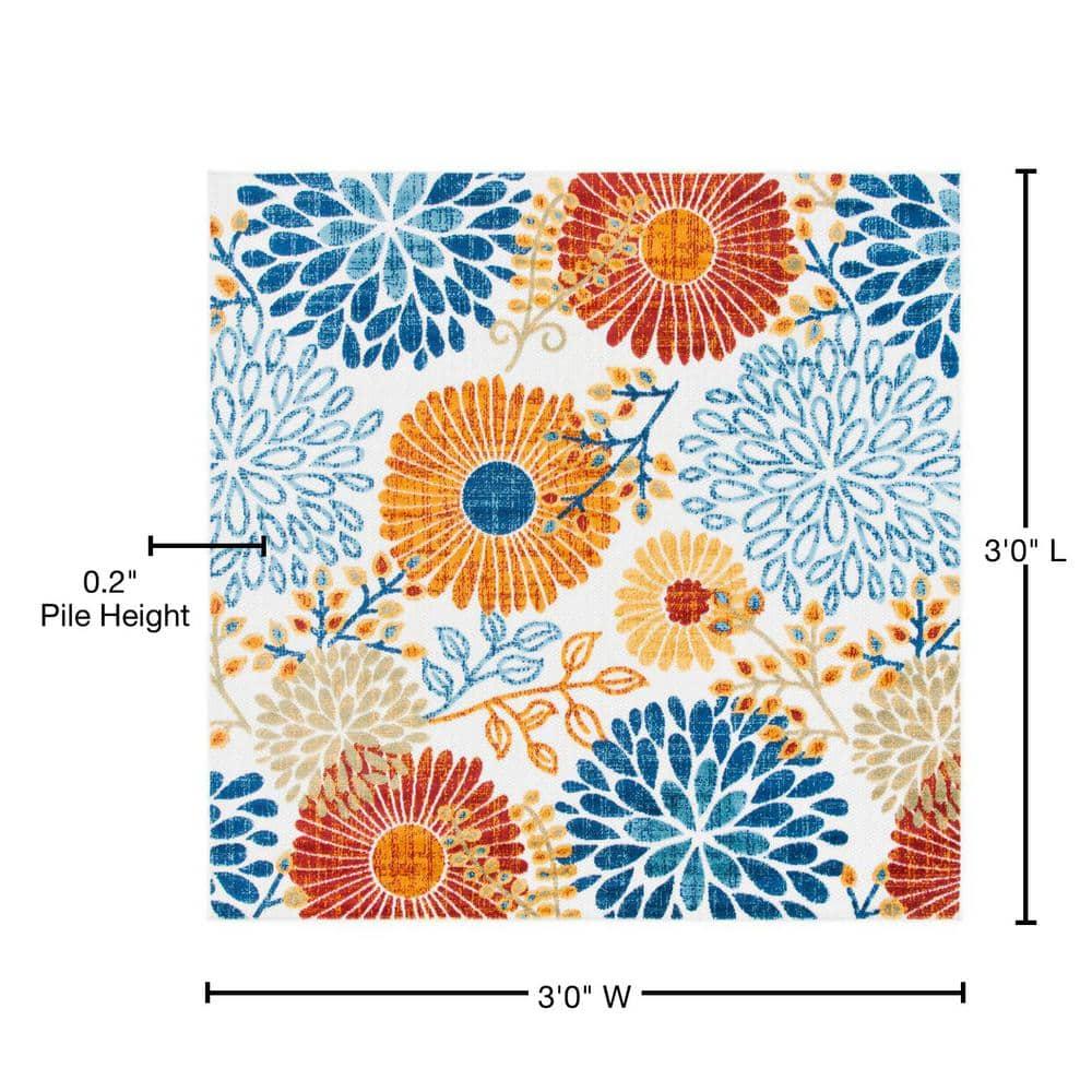 Cabana CBN832 Power Loomed Indoor/Outdoor Area Rug - Creme/Red - 3'x3' - Safavieh