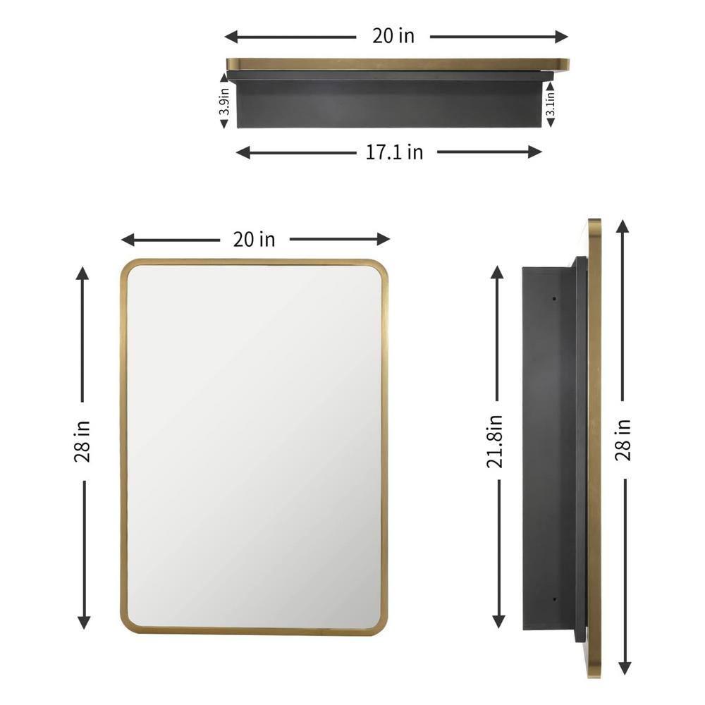Movo Mirror Medicine Cabinet 20 Inch x 28 Inch Gold Metal Framed Bathroom Medicine Cabinet with Mirror Rectangle Recess or Surface Mount Installation