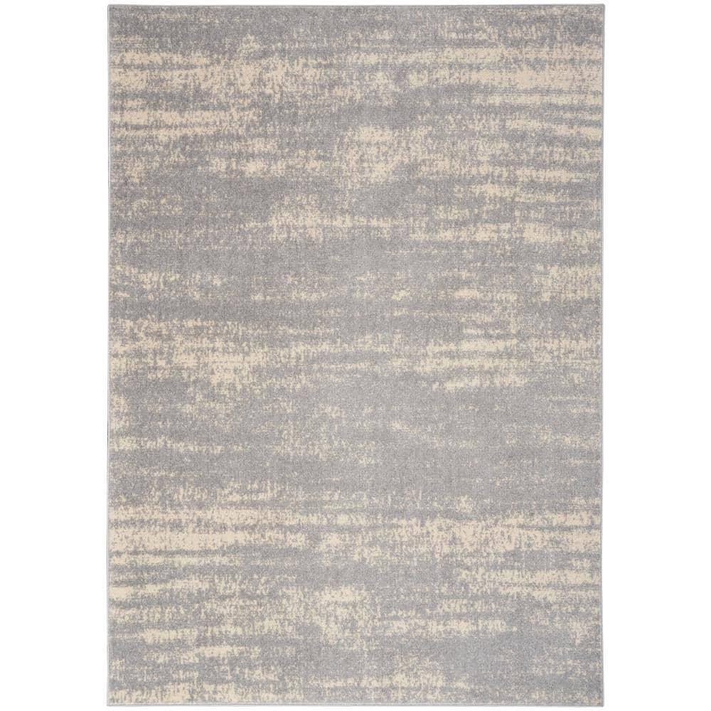 Nourison Essentials Abstract Low Pile Indoor Outdoor Area Rug 5' x 7' Grey/Beige