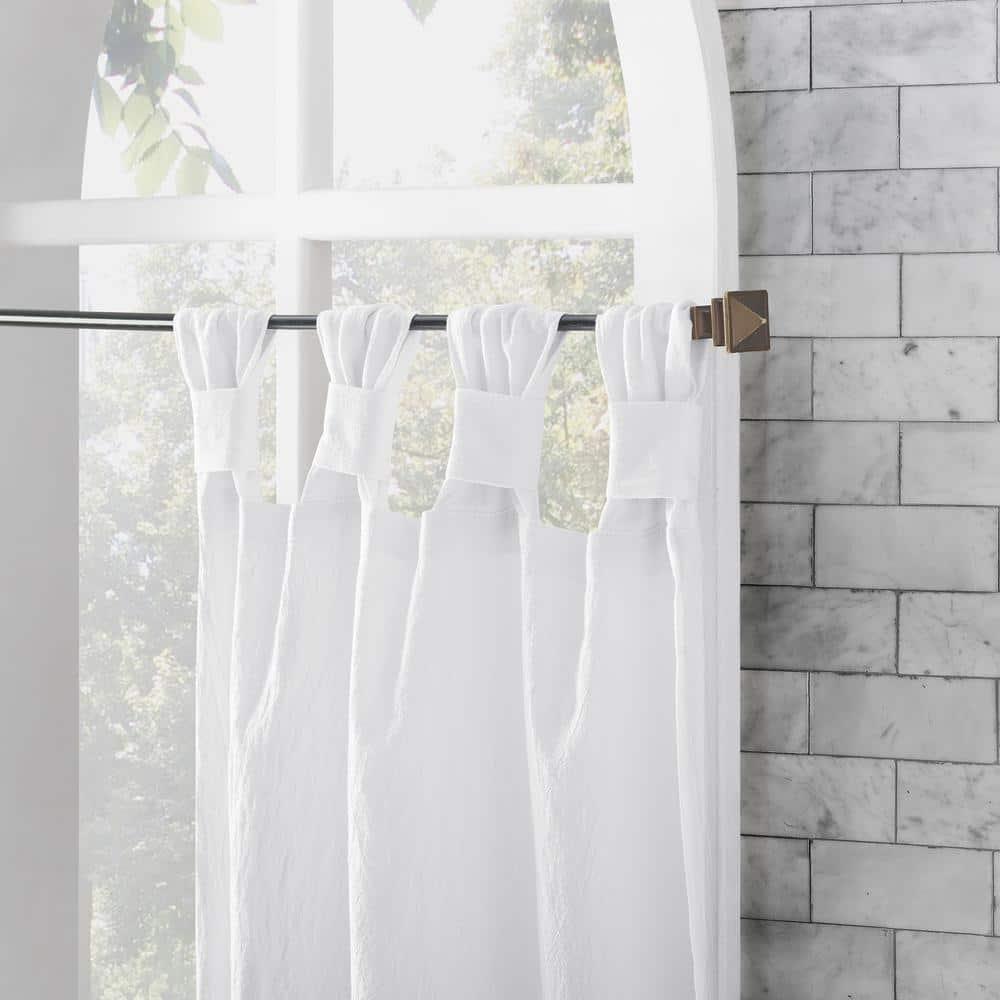 2pc 52"x36" Archaeo Washed Cotton Twist Tab Cafe Curtain Tier Pair White: Kitchen Curtains, 36 Inch, Solid Pattern