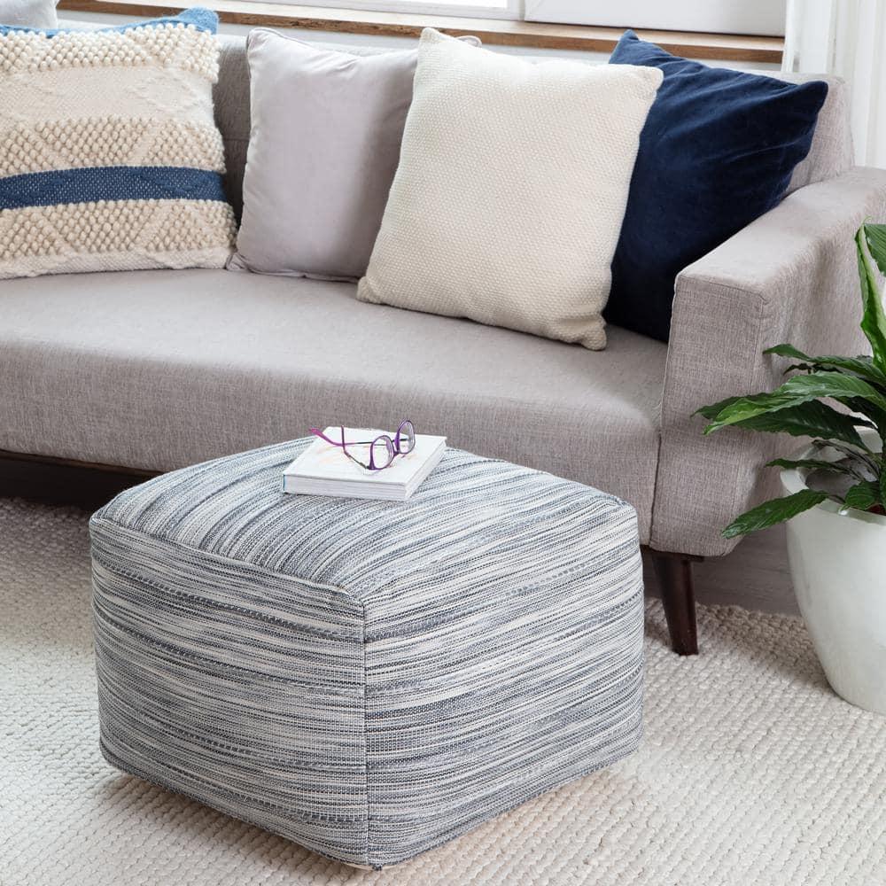 Joya Pouf Blue/Ivory - Anji Mountain: Square Unupholstered, Spot Clean, Fair Trade Certified, 17" Height