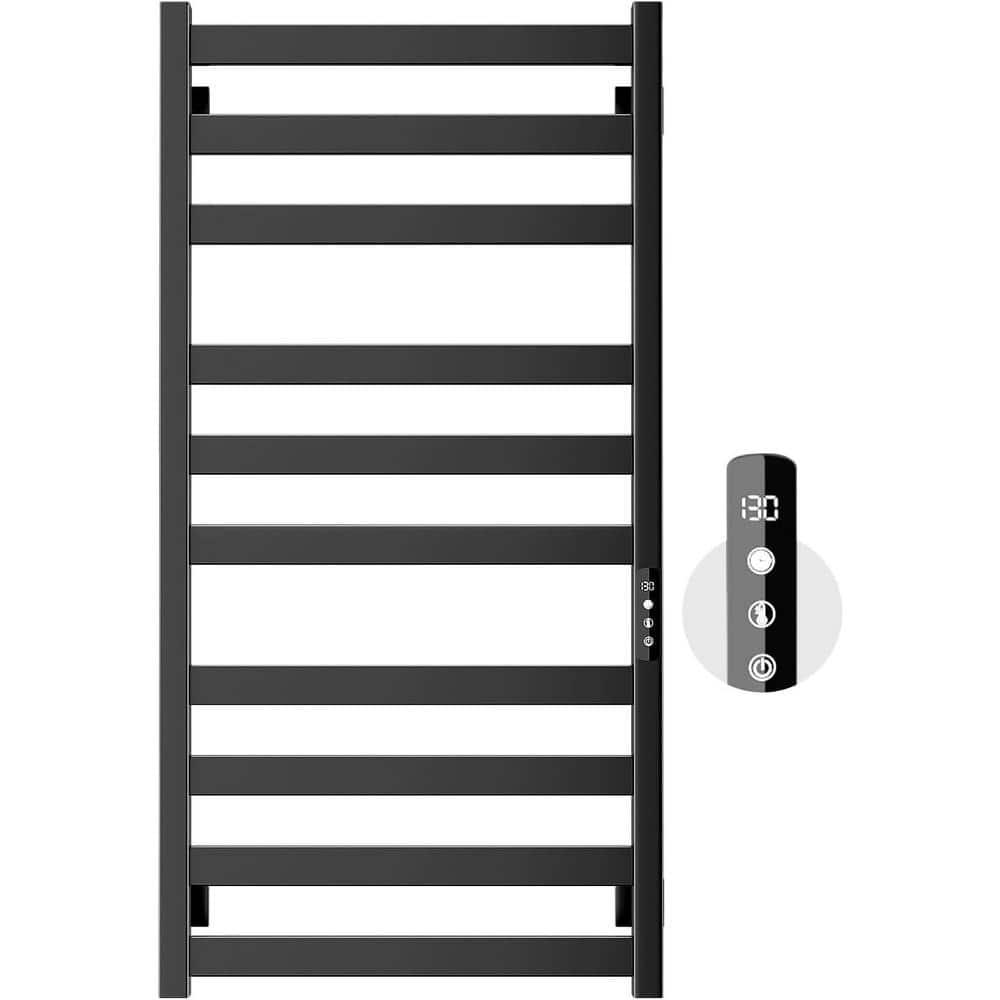 Towel Warmer,Stainless Steel Towel Warmer Rack for Bathroom -10 Bars Wall Mounted Towel Heater with Intelligent Touch Screen Timer, Hard Wired/Plug-in, Black