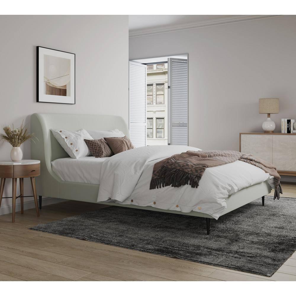 Full Heather Upholstered Bed with Black Legs - Manhattan Comfort