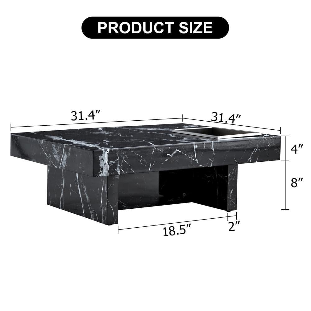 Sudica Compact Marble Coffee Table, 31" Square Center Table with Stainless Steel Storage for Living Room(Black)