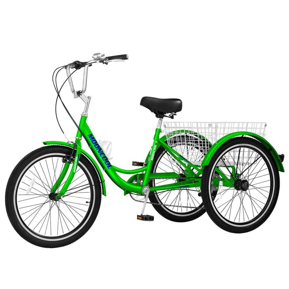 MOPHOTO Adult Tricycles 3 Wheel 7 Speed Trikes, 24 inch with Big Basket for Shopping, Picnics Exercise Men's Women's Cruiser Bike