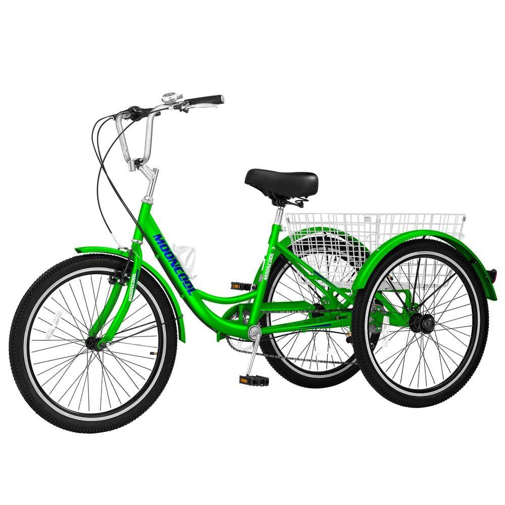 MOPHOTO Adult Tricycles 3 Wheel 7 Speed Trikes, 24 inch with Big Basket for Shopping, Picnics Exercise Men's Women's Cruiser Bike