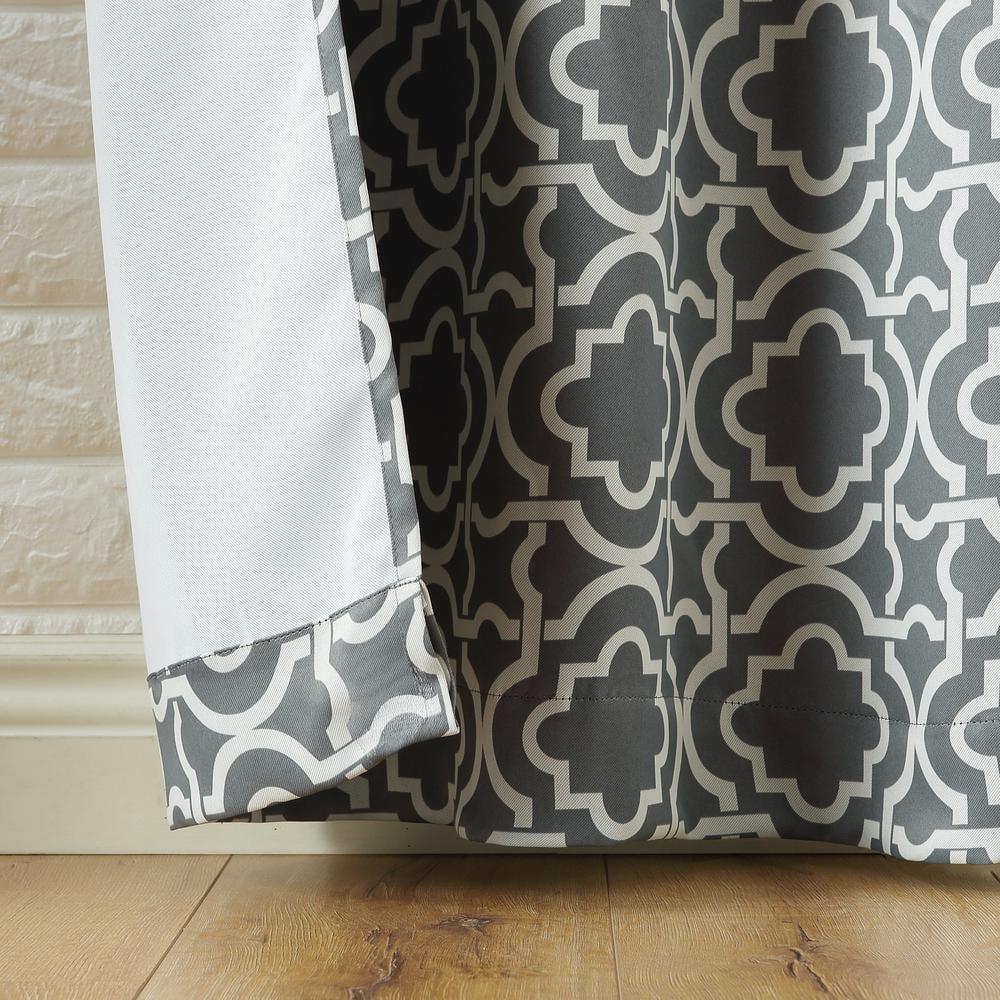 40"x84" Sun Zero Blackout Barnett Trellis Grommet Curtain Panel Gray: Thermal Insulated, Energy Efficient, Noise Reduction