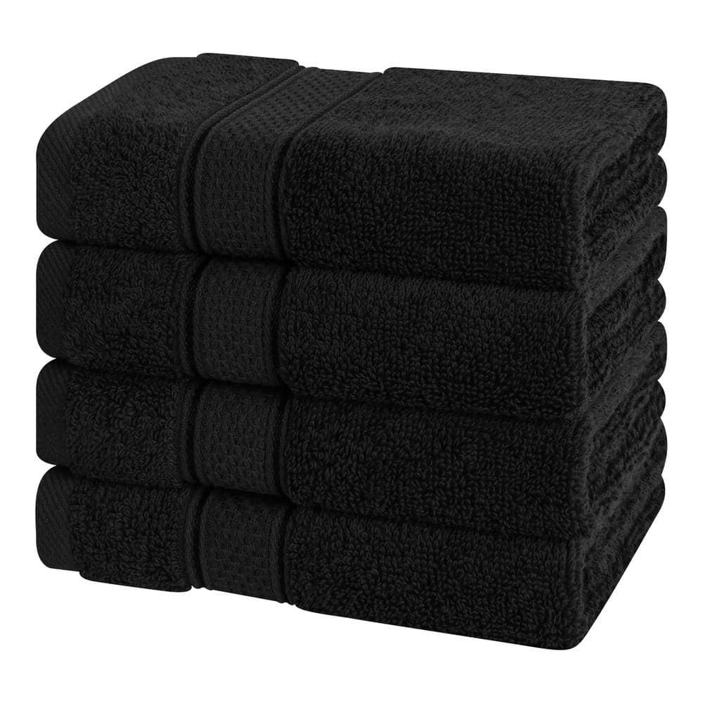 American Soft Linen Salem 4 Pack Washcloth Set, 100% Cotton Washcloth Hand Face Towels for Bathroom and Kitchen, Black