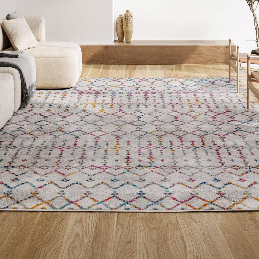 JONATHAN Y Moroccan HYPE Boho Vintage Diamond Ivory/Multi 8 ft. x 10 ft. Area Rug