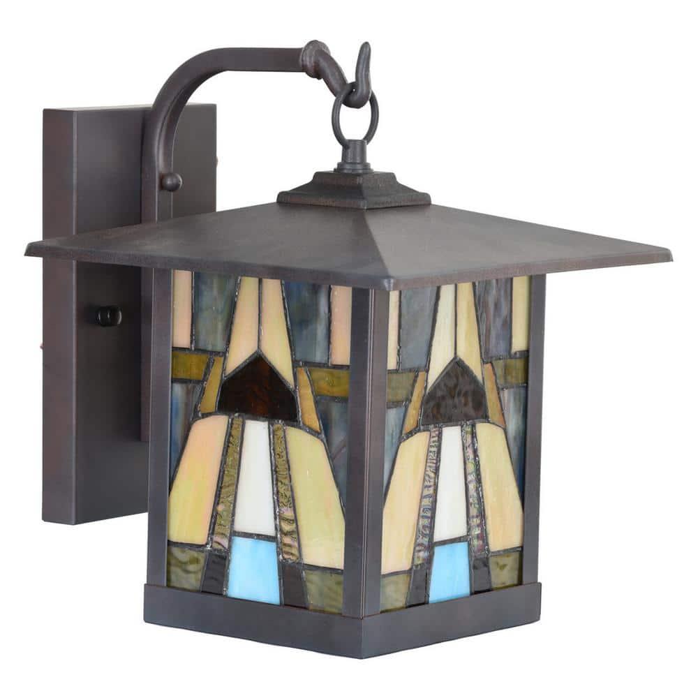 11.75" 1-Light Mona Mission Style Outdoor Wall Lantern Sconce Bronze - River of Goods: Stained Glass, ETL Listed, Weather-Resistant