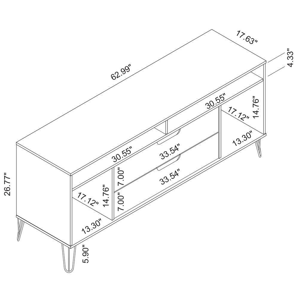 Rockefeller TV Stand for TVs up to 60'': Media Console with Storage - Manhattan Comfort