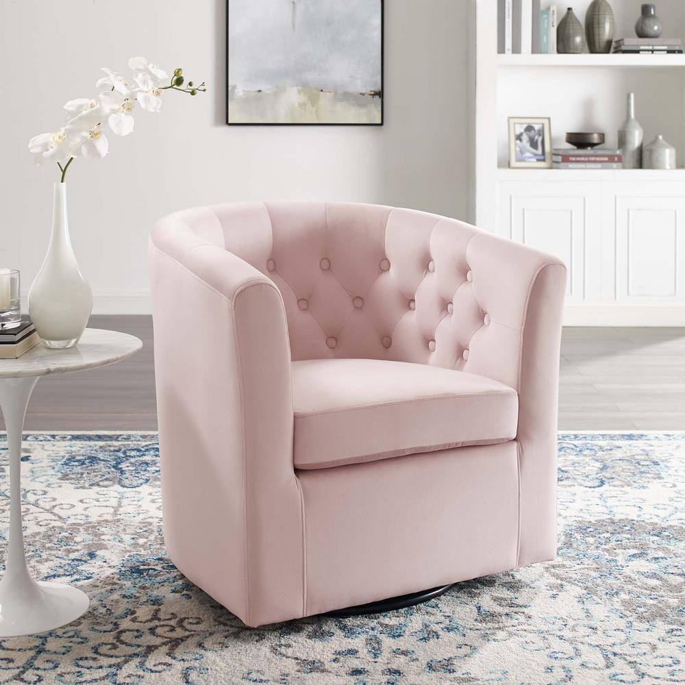 Modway Prospect Tufted Performance Velvet Swivel Armchair in Pink