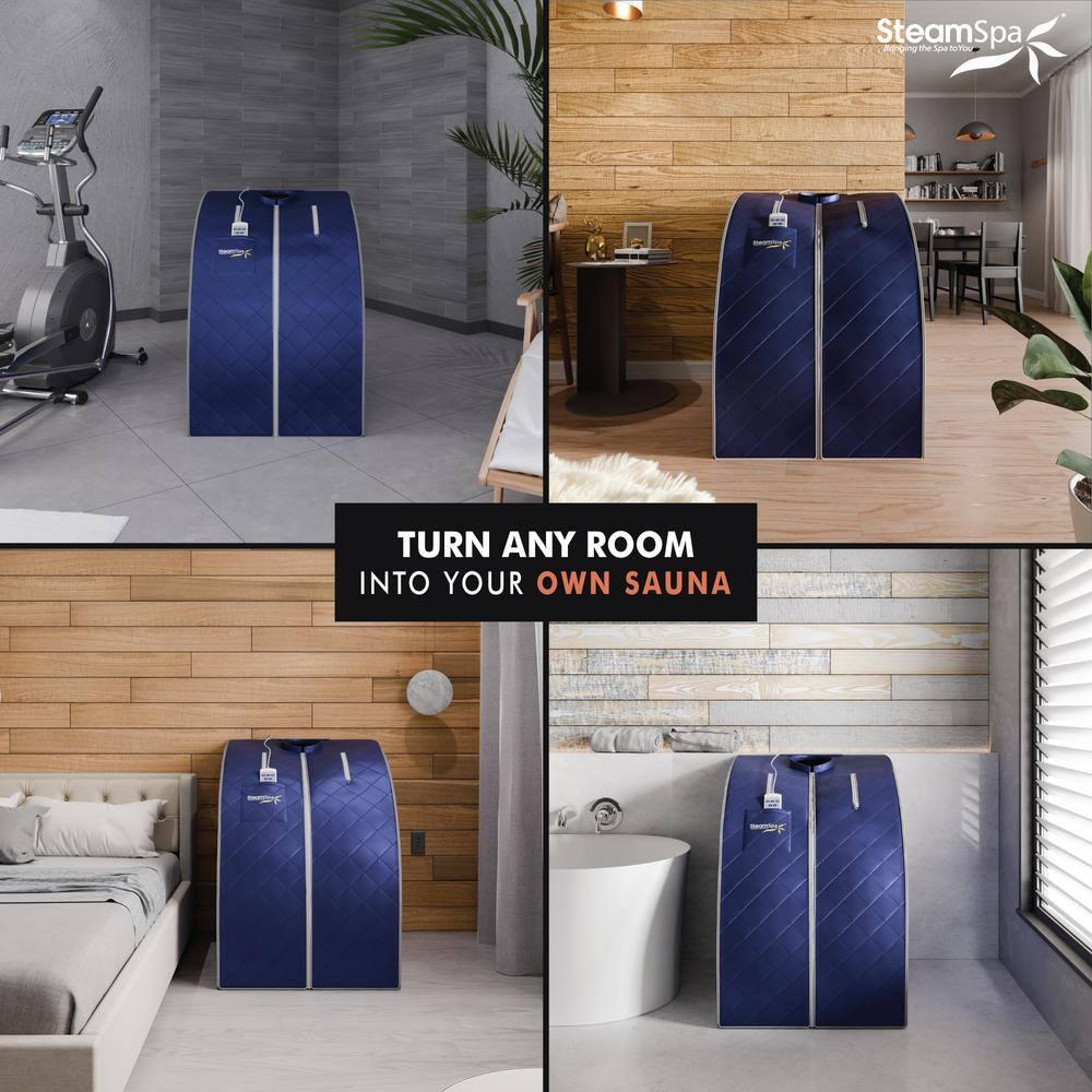 Steam Spa SteamSpa Portable 1-Person Home Sauna with Infrared Heating, Digital Control, Foot Heating Pad, Foldable Chair and Foot Massager in Blue Finish | Wayfair