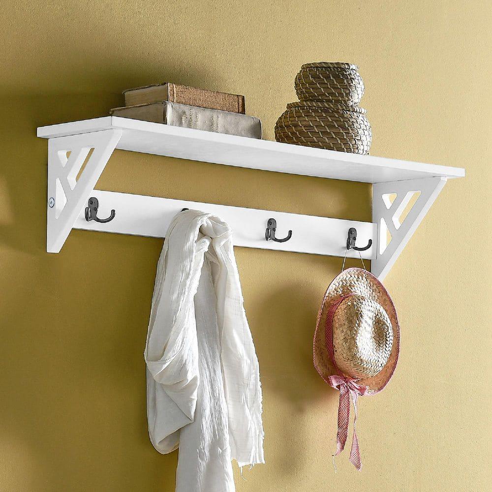 Alaterre Furniture Coventry 36 in. Wall Mounted Coat Hooks With Storage Shelf, Easy Assembly, Traditional Modern Décor, White