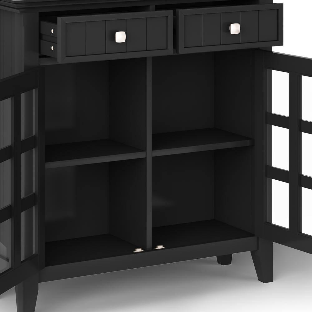 Simpli Home Acadian 36"W Solid Wood 2-Shelf Entryway Storage Cabinet with Glass Doors and 2 Drawers