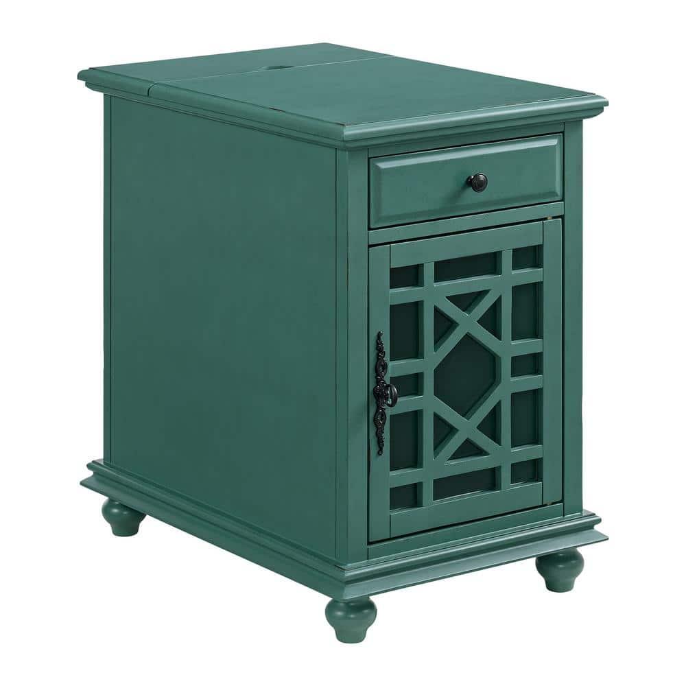 Elegant Chairside Table with Power Antique Teal Green - Martin Svensson Home