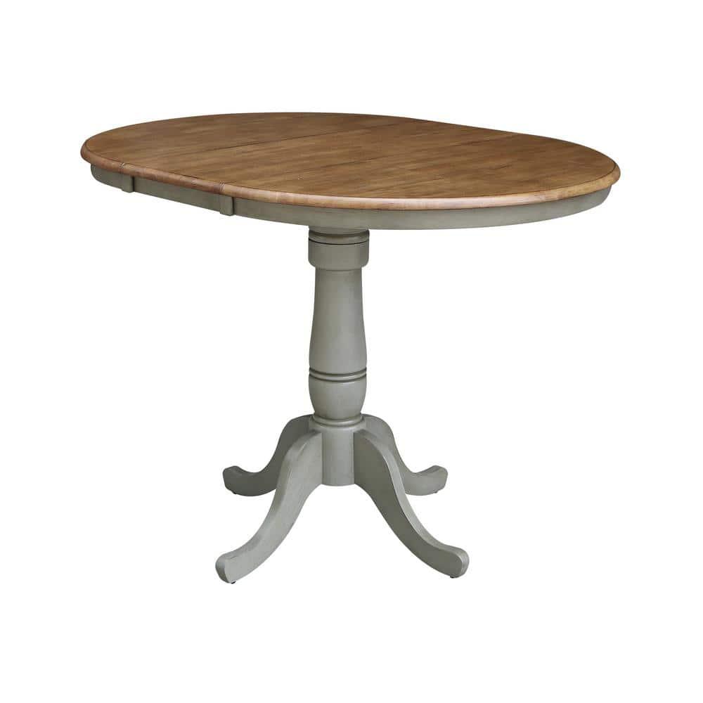 36 in. Round Top Pedestal Counter Height Table with 12 in. Leaf, Hickory & Stone