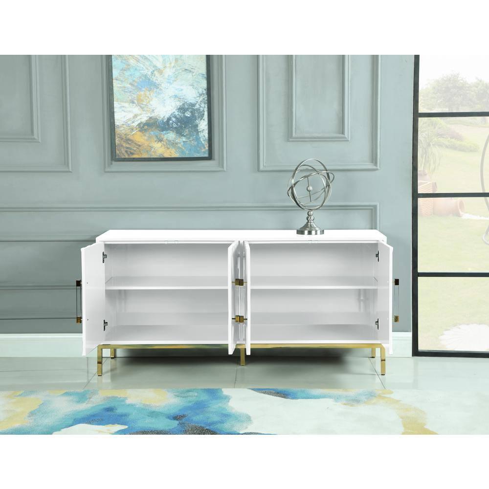 Best Master Furniture Junior 64" Transitional Wood Sideboard in White/Gold