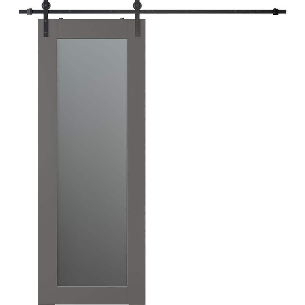 Belldinni Avon 207 Solid Manufactured Wood and Glass Paneled Barn Door with Installation Hardware Kit