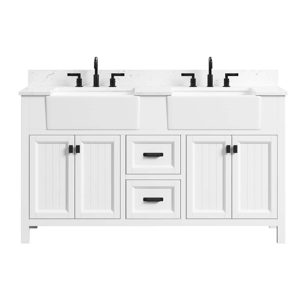 Richfield 60-inch White Painted Freestanding Double Sink Bathroom Vanity