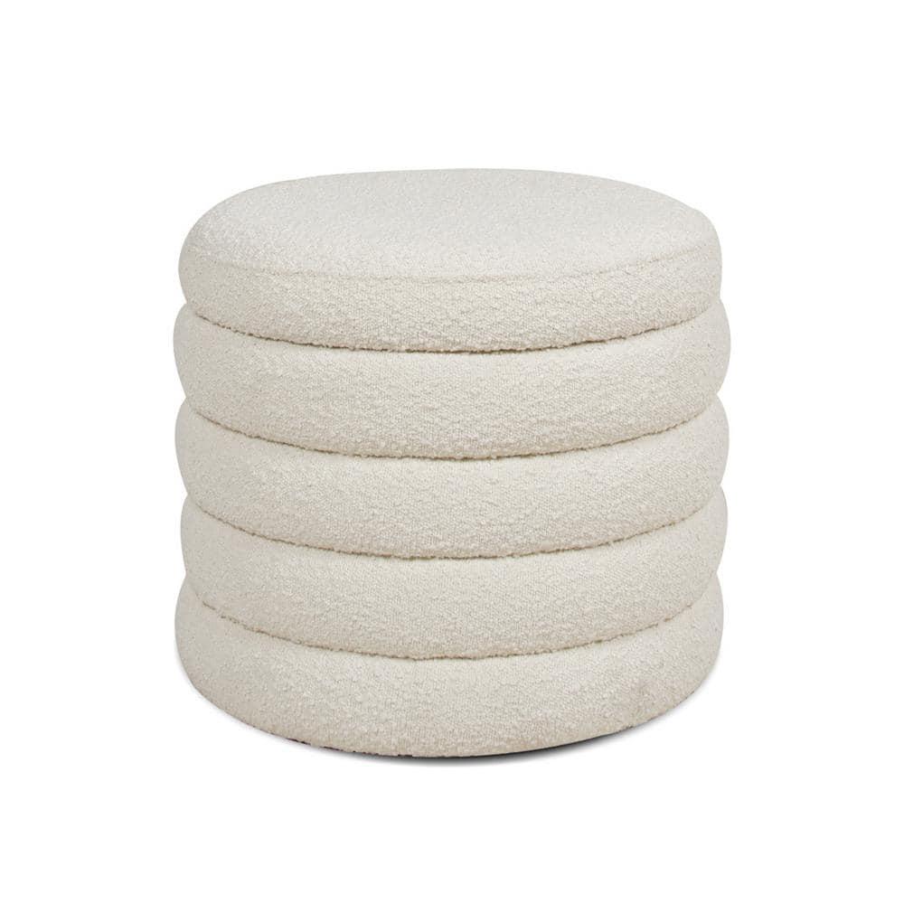 NicBex Modern 19" Round Storage Ottoman Wood Footstools with Boucle Fabric for Bedroom and Living Room, White