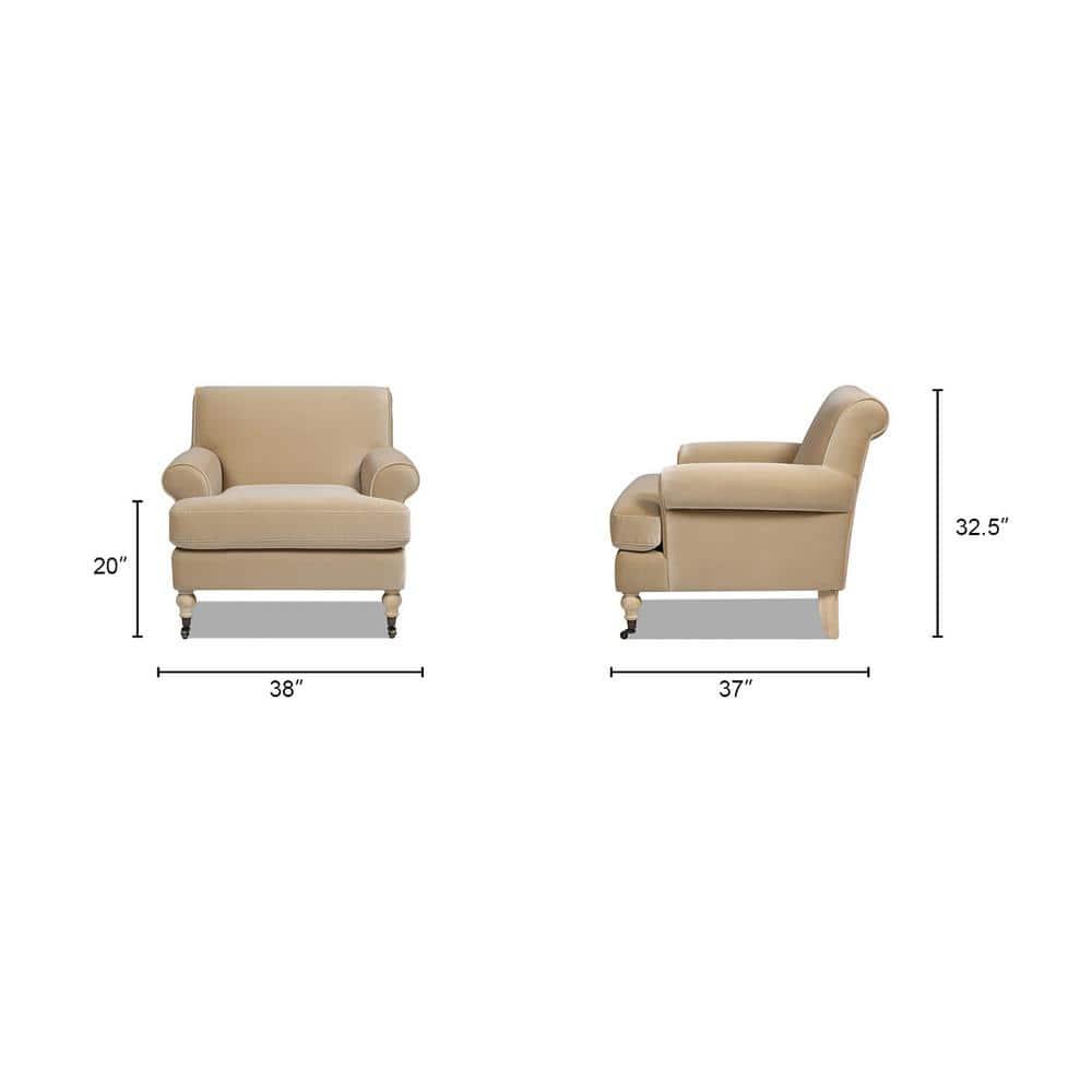 Jennifer Taylor Home Alana 38" Lawson Large Living Room Accent Arm Chair with Metal Casters, Fawn Brown