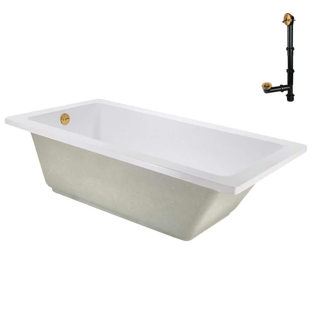60" x 32" Acrylic Soaking Drop-In Bathtub, Drain Included