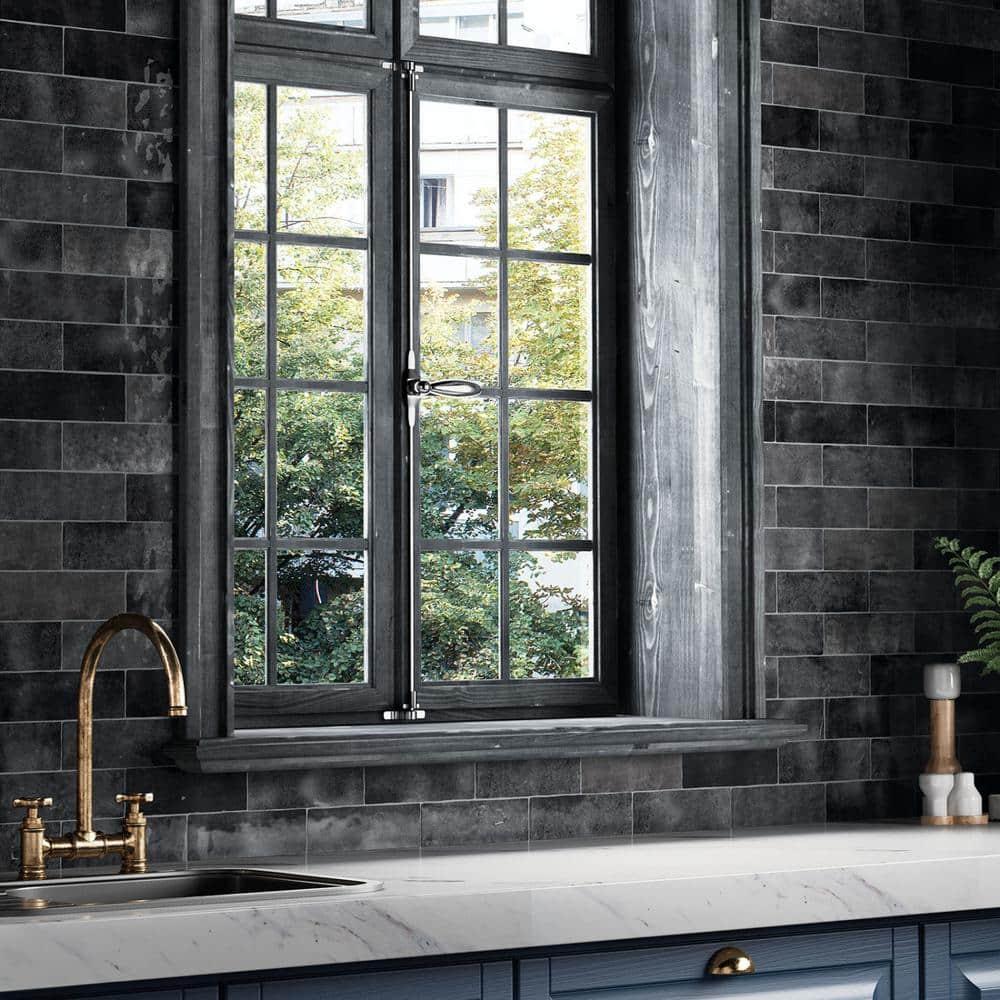 Bedrosians Cloe Rectangle Gloss Ceramic Tile 3 x 8, Black (10.64 sq. ft./Case)
