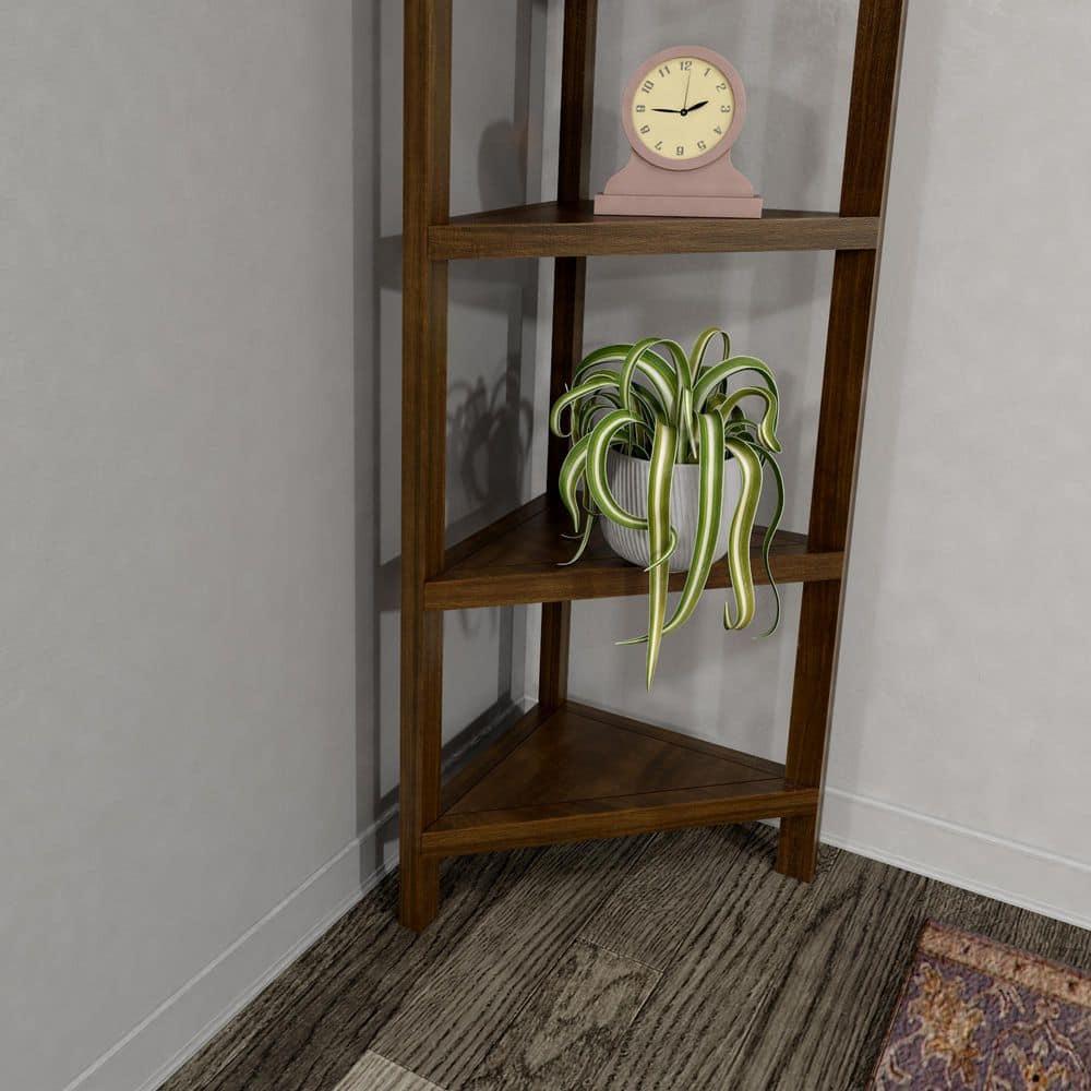 NewRidge 4-Tier Corner Wooden Bookcase Walnut