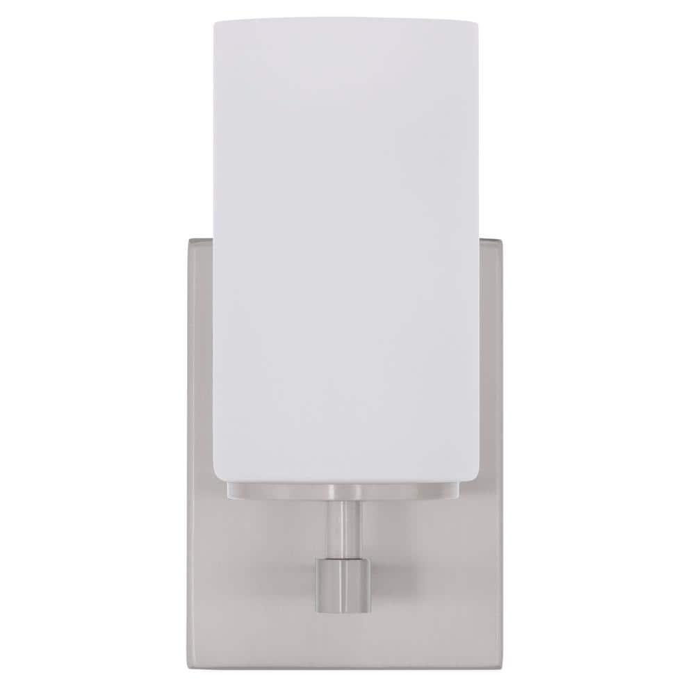 Alturas 4.375 in. Brushed Nickel Modern Contemporary Wall Sconce Vanity Light with Satin Etched Glass Shade