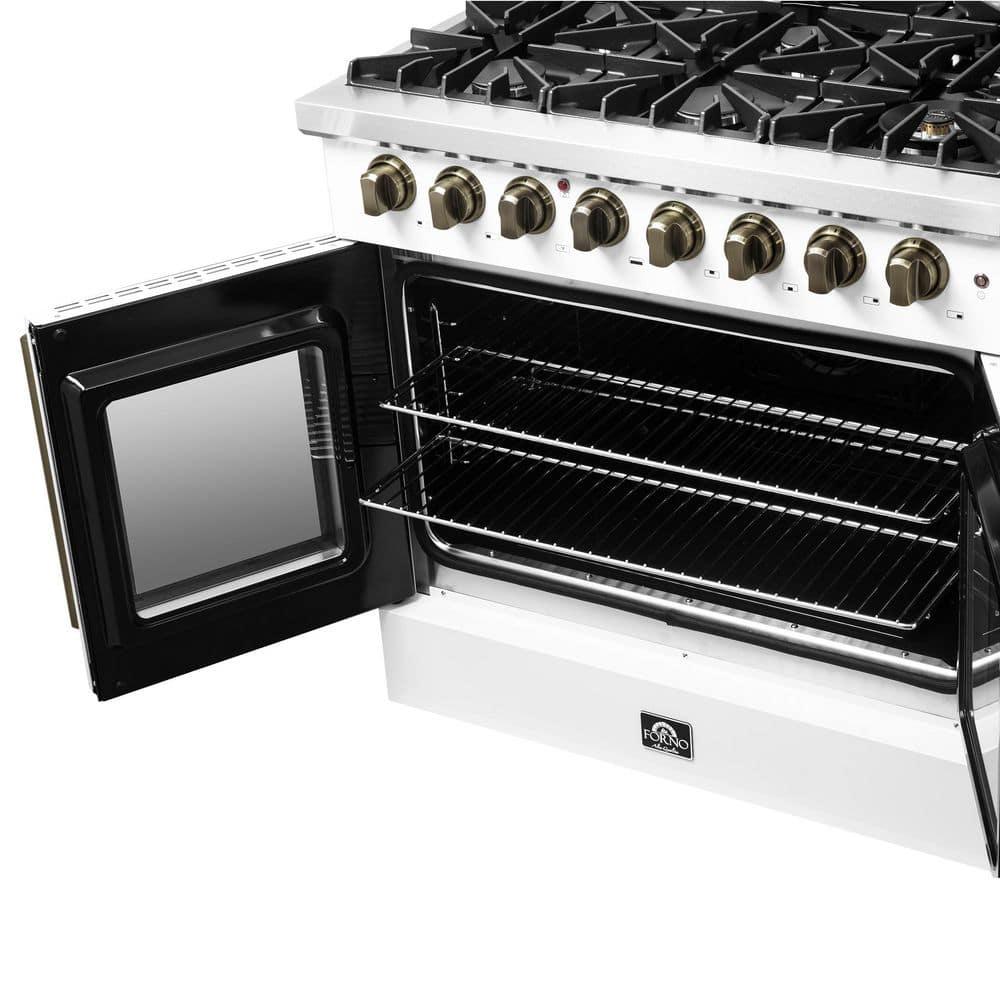 Galiano 36" French Door Dual Fuel Range, Black or White & Antique Brass, 5.36 cu.ft. True Convection Oven