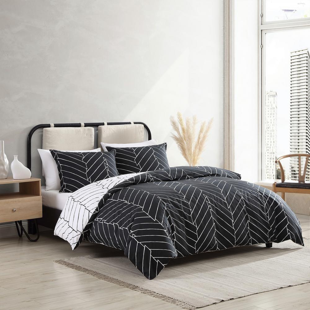 City Scene Ceres Black Standard Cotton 150 TC Reversible Duvet Cover Set