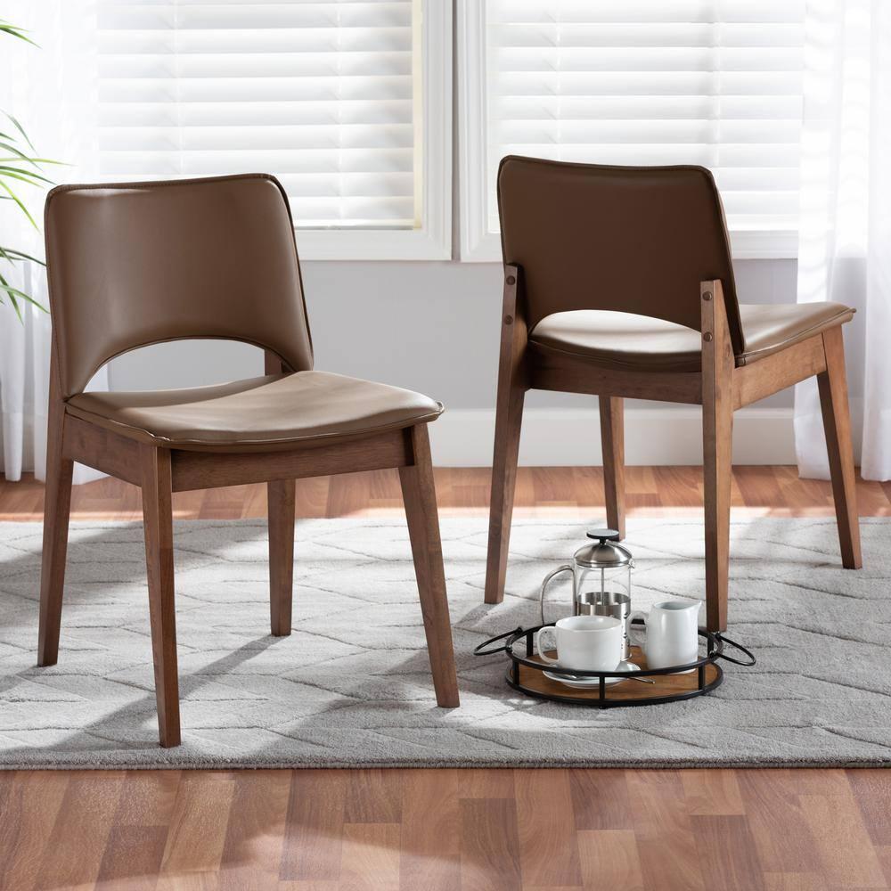 2pc Afton Faux Leather & Wood Dining Chair Set - Baxton Studio: Mid-Century Style, Retro Touch
