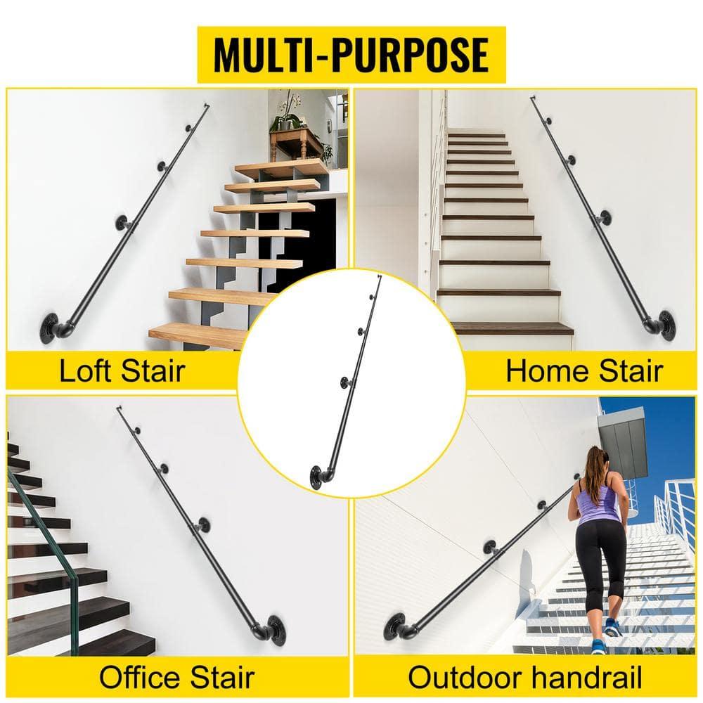 Black PVC and Stainless Steel Stair Handrail, 39.37 in
