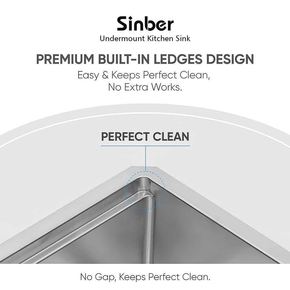 Sinber 33" Undermount Double Bowl Workstation Kitchen Sink with 304 Stainless Steel