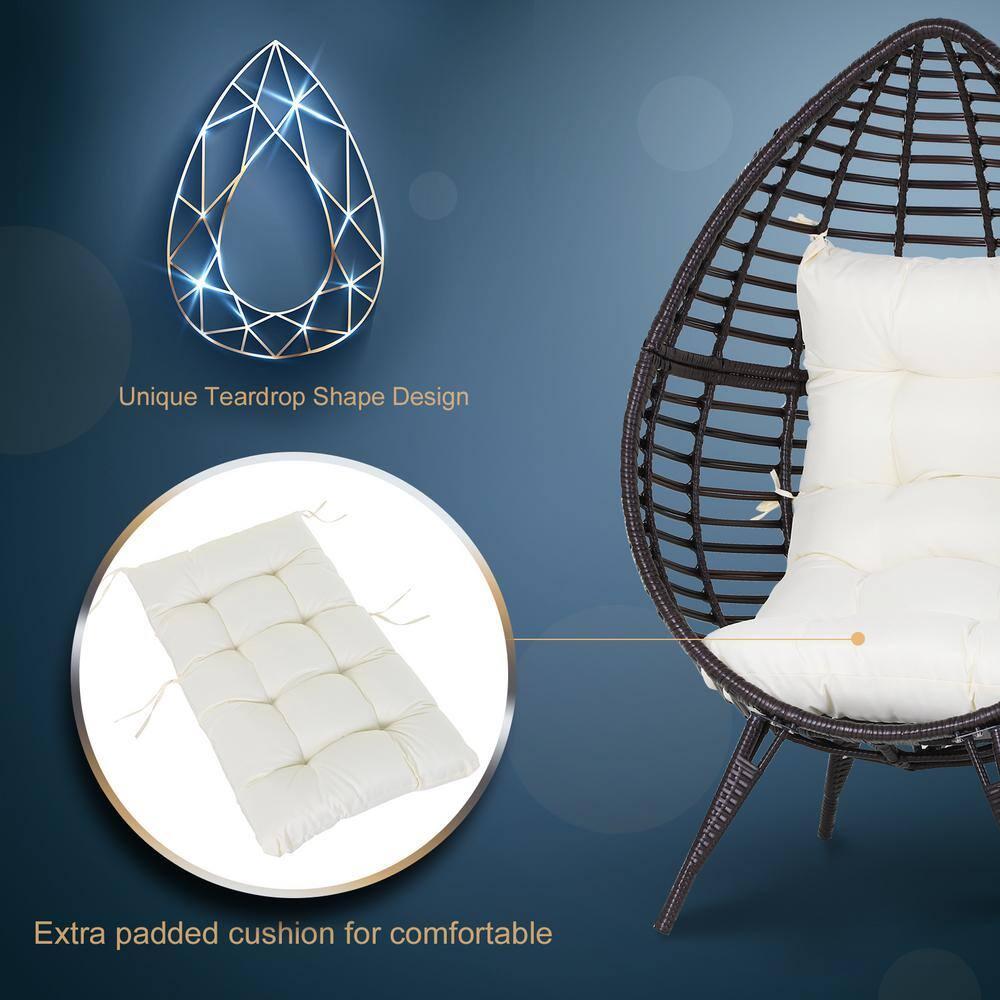 Outsunny Wicker Egg Chair, Oversized Indoor Outdoor Boho Lounge, Hand-Woven Water-Safe PE Rattan Furniture with Cushion, Beige