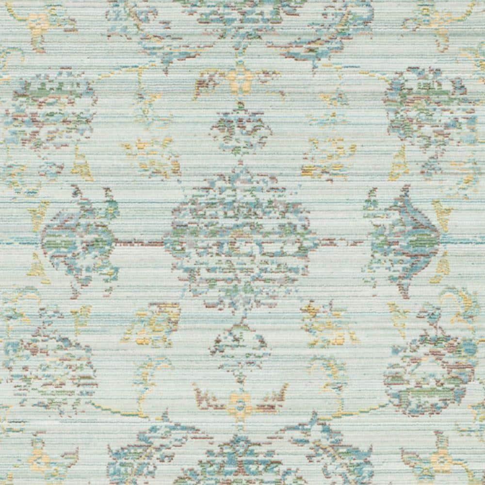 SAFAVIEH Valencia Cionadogh Floral Bordered Polyester Area Rug, Light Blue/Turquoise, 5' x 8'