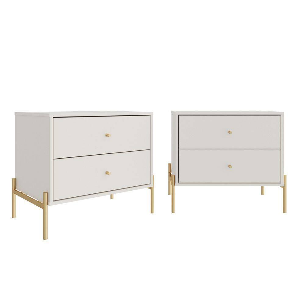 Set of 2 Jasper Drawer Nightstands Off White - Manhattan Comfort