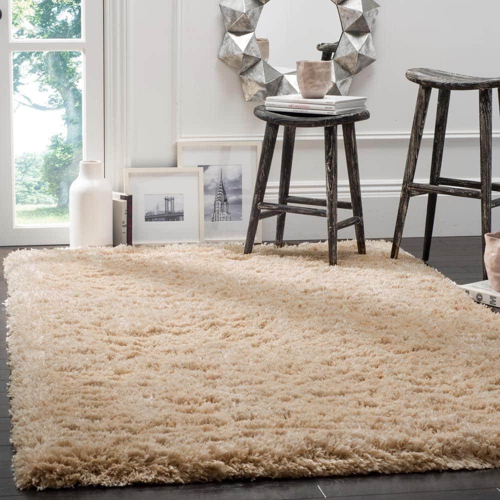 Polar Shag PSG800 Power Loomed Indoor Area Rug - 6'7"x9'2" - Light Beige - Safavieh