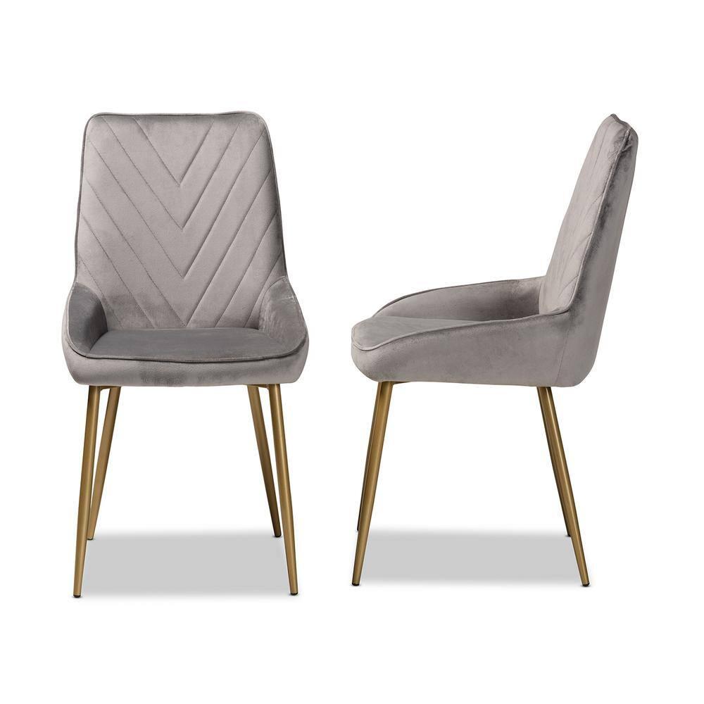 2pc Priscilla Velvet Fabric Upholstered Metal Dining Chair Set Gray/Gold - Baxton Studio