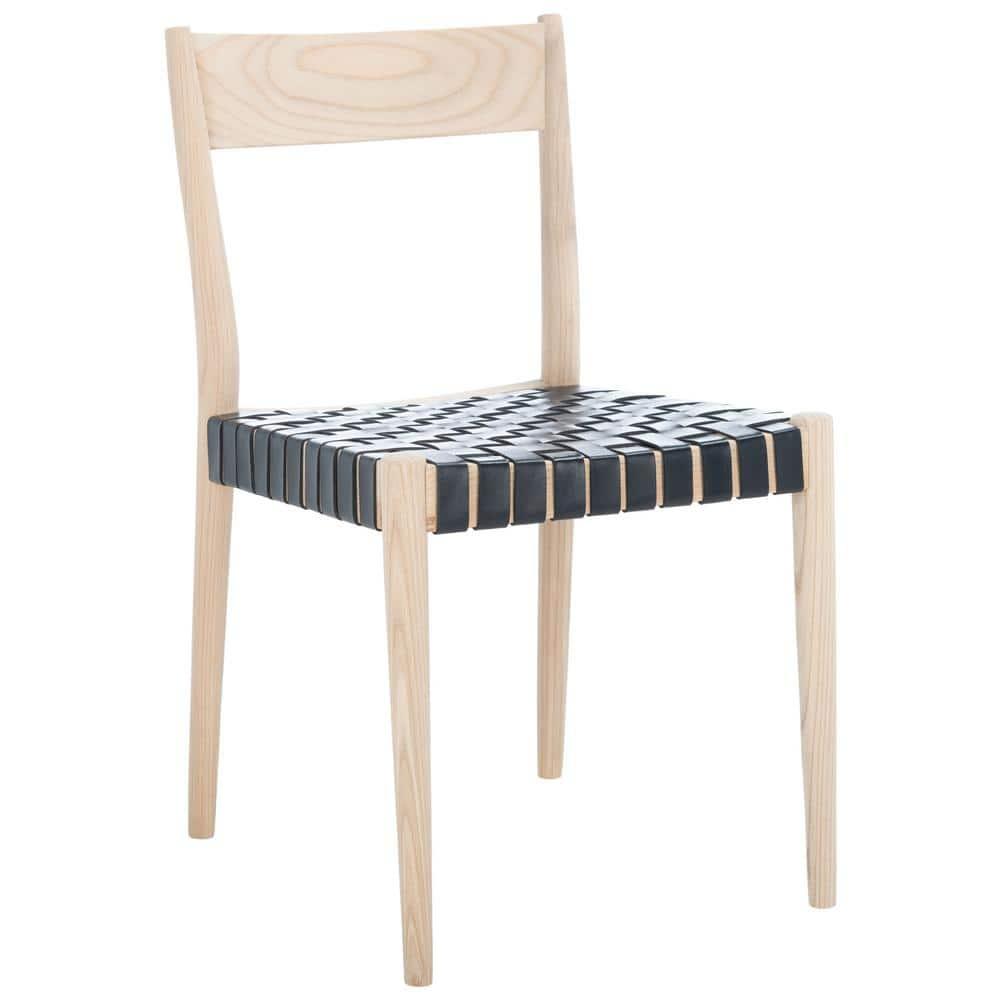 Eluned Leather Dining Chair (Set Of 2) - Black/Natural - Safavieh
