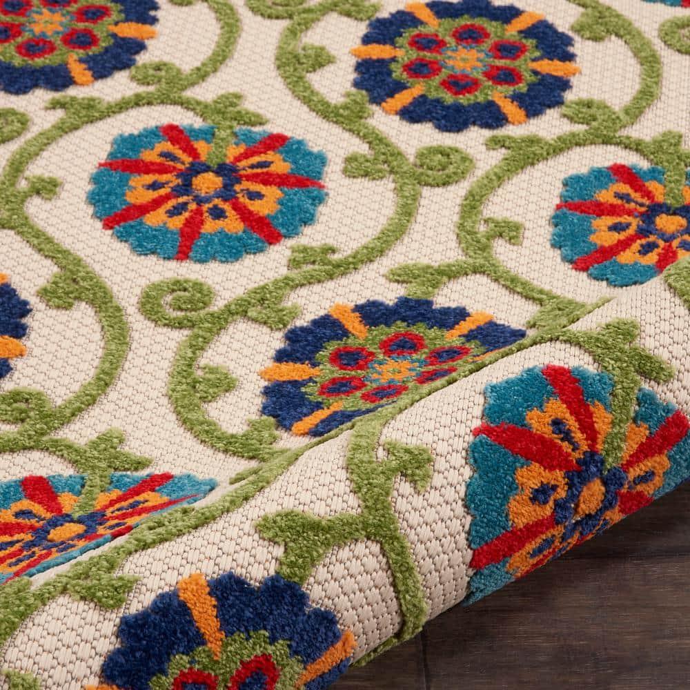 Nourison Aloha Contemporary Floral Flatweave High-Low Indoor Outdoor Area Rug Blue/Multicolor 2'8" x 4'