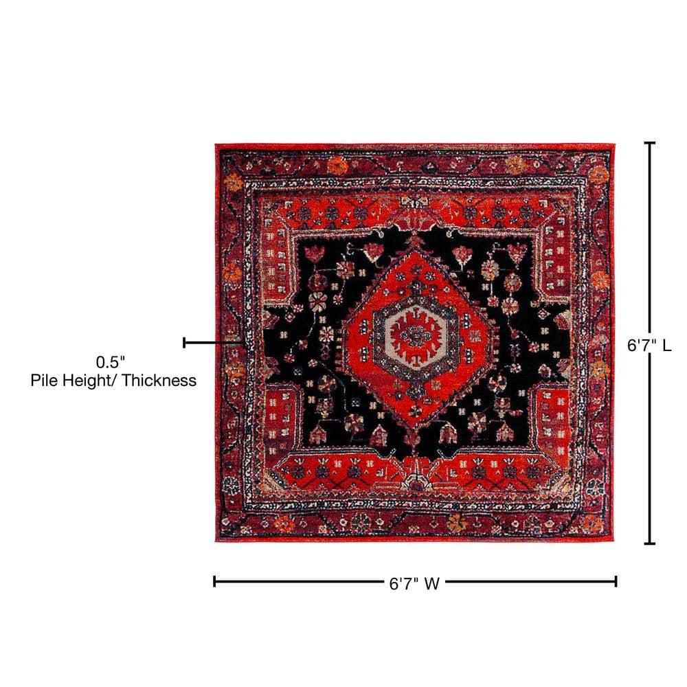 Vintage Hamadan VTH204 Power Loomed Area Rug - Red/Black - 6'7"x6'7" - Safavieh.
