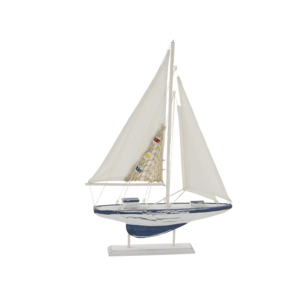 20"H, 13"W White Wood Sail Boat Sculpture, by DecMode (2 Count)