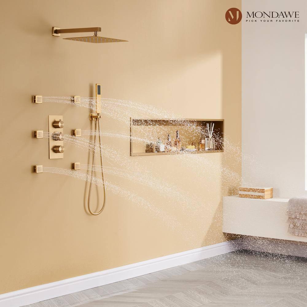 3 Functions Wall Mount Thermostatic Complete Shower System with 6 Body Jets, Rough-in Valve