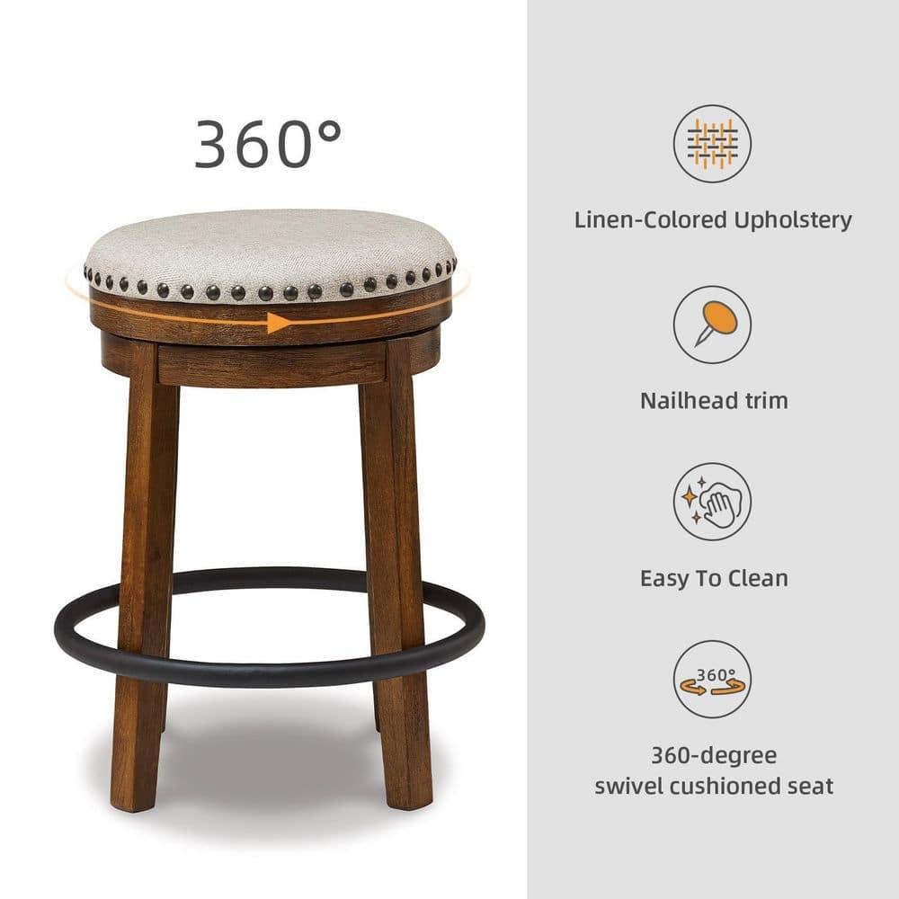 Gracie Oaks Marlar Swivel Upholstered Counter Stool with Solid Wood Frame