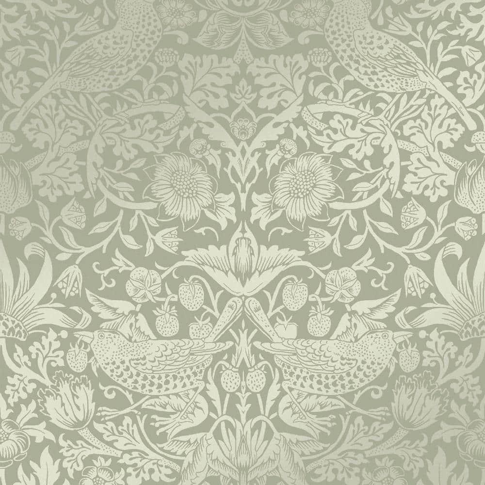 William Morris at Home Strawberry Thief Fibrous Sage Wallpaper