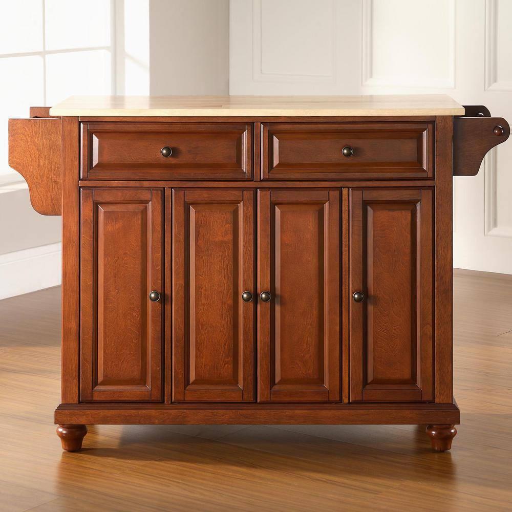 Crosley Furniture Cambridge Natural Wood Top Kitchen Island in Cherry