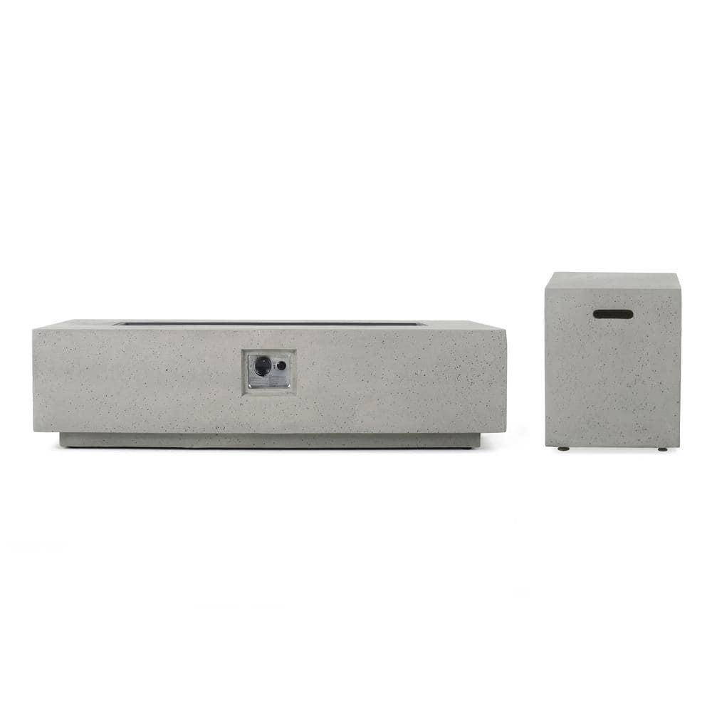 Noble House Aidan 50.000 BTU Rectangular Concrete Stone Fire Pit in Light Gray
