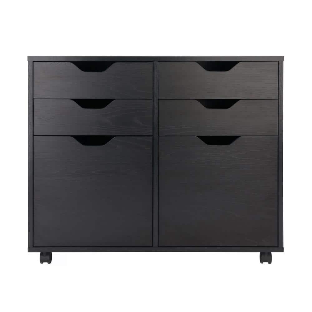 Halifax 2 Sections Mobile Storage Cabinet Black - Winsome: Wheeled Organizer with Locking Casters
